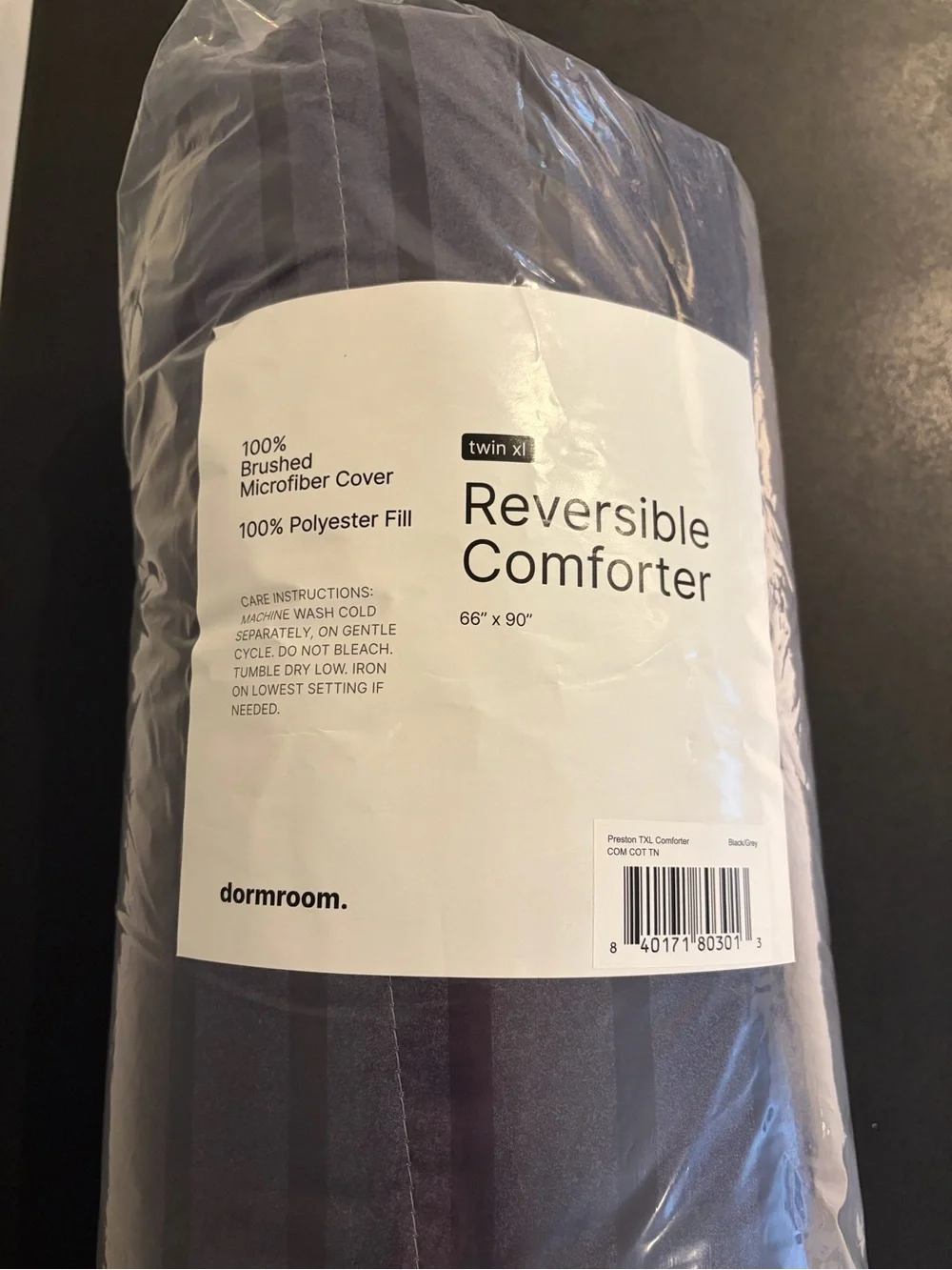 Dormify Gray and Black Reversible Comforter Set - Modern Stripe